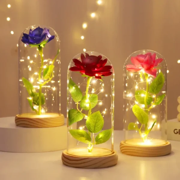Artificial Flowers Beauty and The Beast Eternal Rose in Glass Cover Valentine's Day Wedding Birthday Decor Gift Romantic Lamp - Image 3