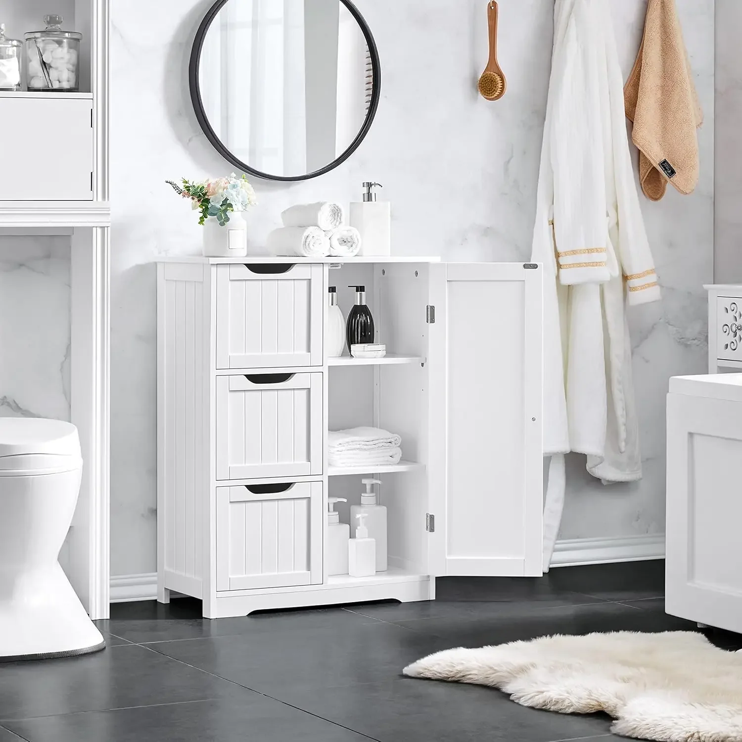 Bathroom Floor Storage Cabinet,Bathroom Freestanding Cabinet with 3 Large Drawers & Adjustable Shelf, 12 x 24 x 32 Inches, White - Image 4