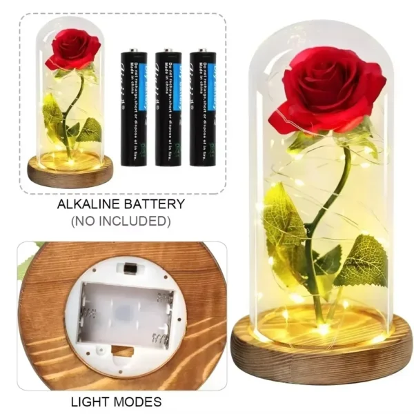 Artificial Flowers Beauty and The Beast Eternal Rose in Glass Cover Valentine's Day Wedding Birthday Decor Gift Romantic Lamp - Image 4