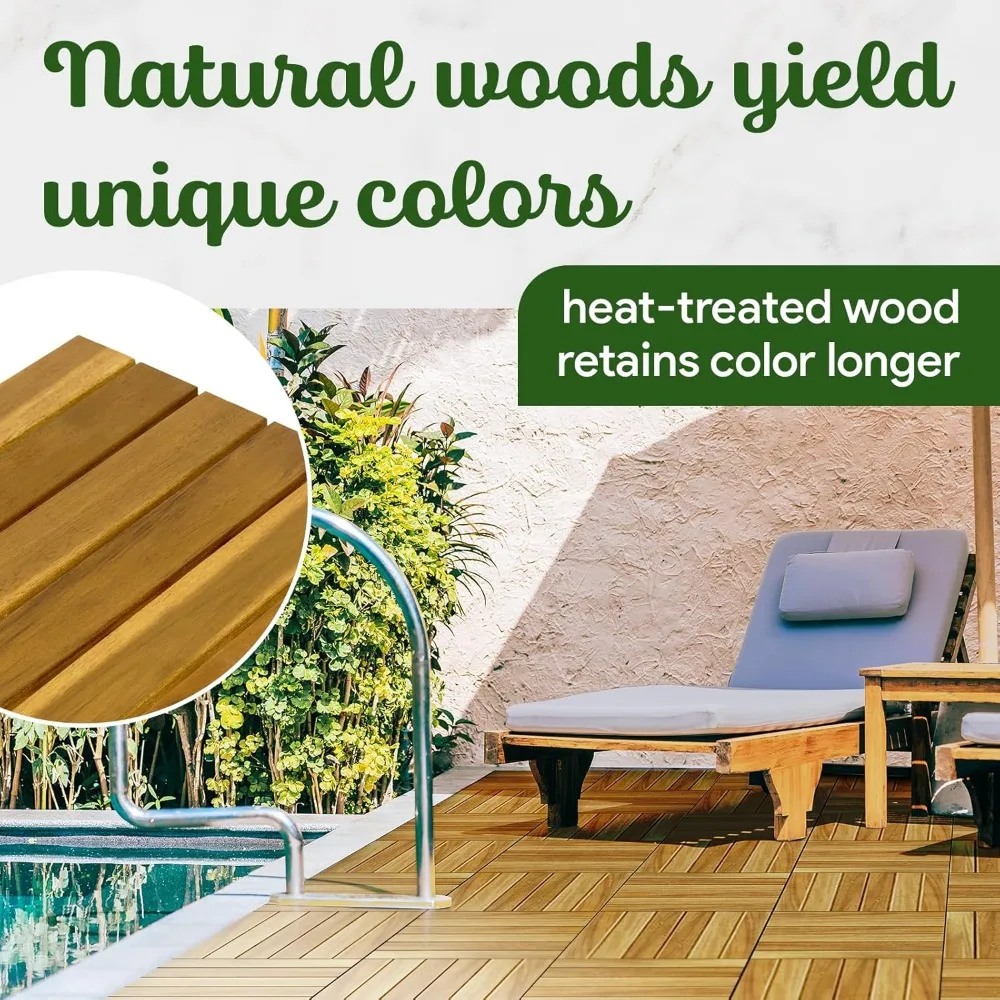 Premium Acacia Interlocking Deck Tiles (Not Fir, Not Plastic)- 54 Pcs Outdoor Tiles for Patio Flooring, Flooring, Garden Floor - Image 4