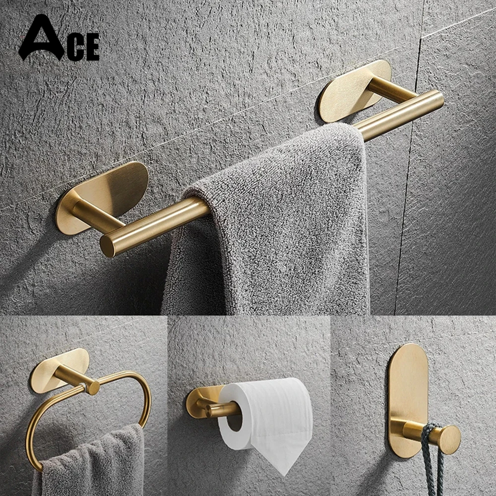 Bath Towel Bar 304 Stainless Steel Towel Rack Towel Ring Toilet Paper Holder Brushed Gold Bathroom Hardware Accessories Set - Image 5
