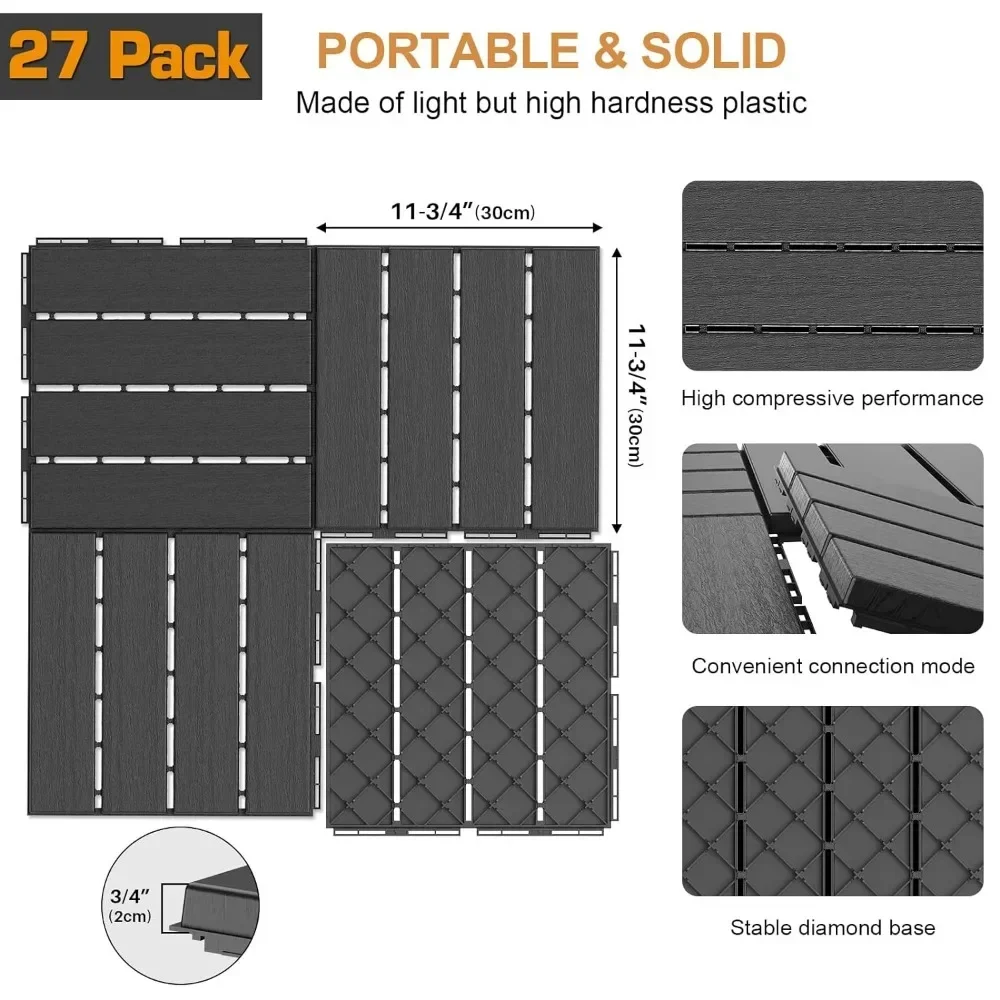 Plastic Interlocking Deck Tiles Waterproof Patio Balcony Flooring,12"x12" Outdoor Interlocking Deck Tile Decking Tiles 27 sq. ft - Image 3