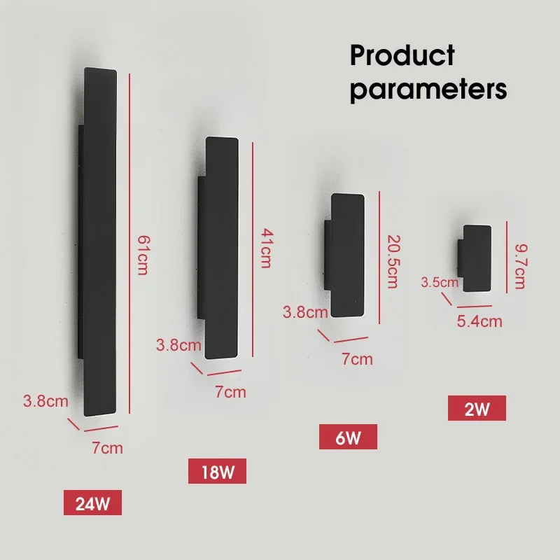 Outdoor Waterproof Wall Lamps Strip Aluminum Wall Lights 18W LED Black Wall Lamp Bedroom Exterior Outdoor Lighting Fixtures - Image 3