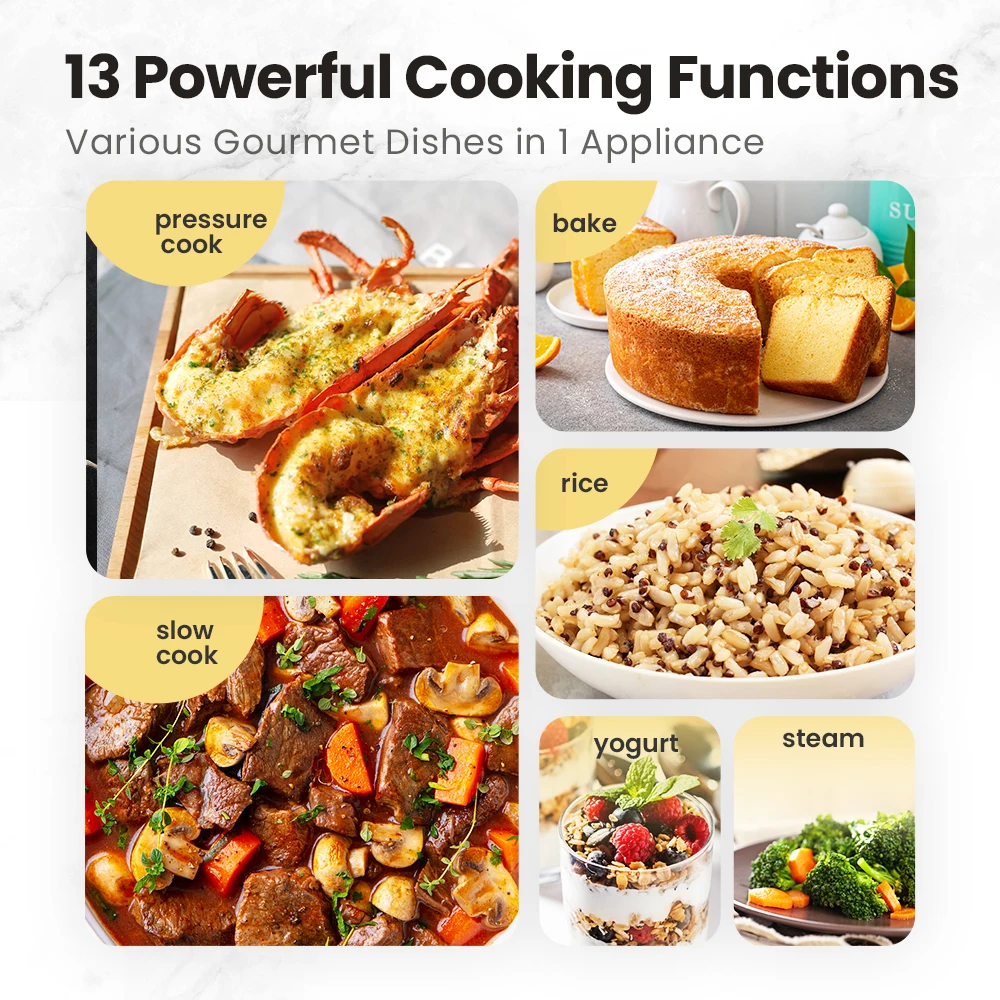 COMFEE’ 6 Quart 9-in-1 Electric Pressure Cooker 13 Presets Instant Multi Cooker Olla de Presion Slow Rice Cooker Non-Stick Pot - Image 3