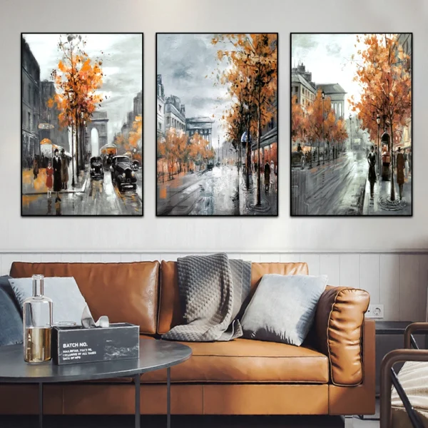 Abstract City Street Autumn Landscape Oil Painting on Canvas Print Pictures for Living Room Home Decor Wall Art Poster No Frame - Image 2