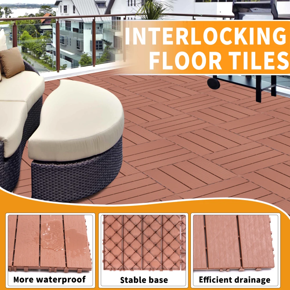 Plastic Interlocking Deck Tiles, Patio Flooring Outdoor Waterproof All Weather Use for Garden Poolside Front/Back Yard - Image 3