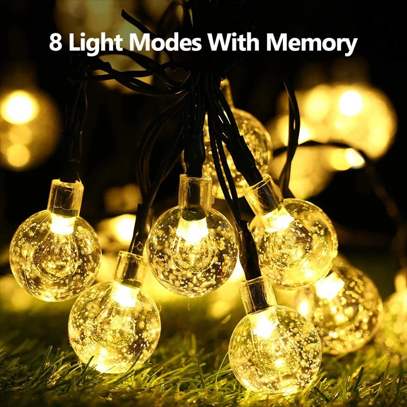 LED Solar String Lights Outdoor 60 Leds Waterproof Crystal Globe Lights with 8 Modes Garden Light for Patio Party Tree Decor - Image 3