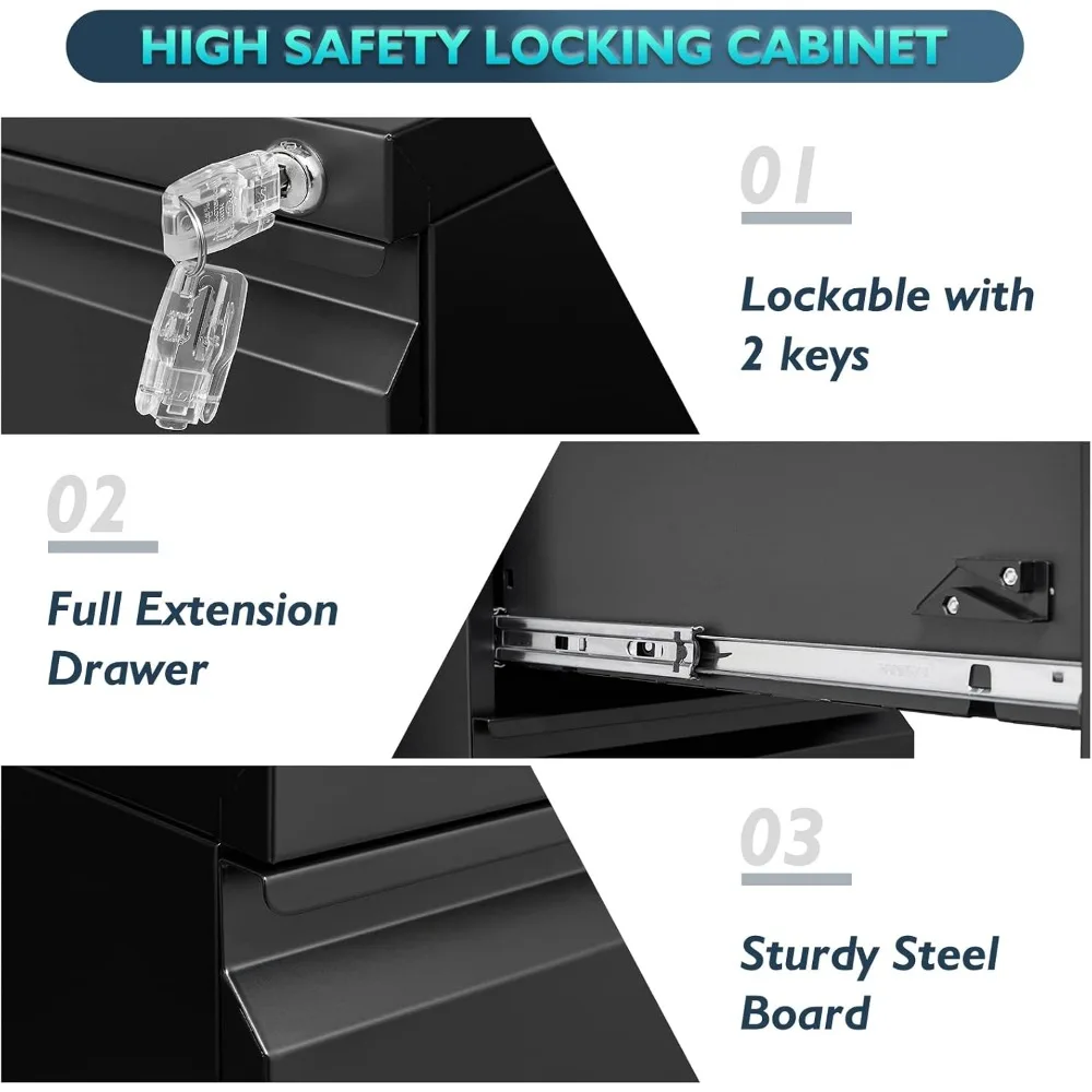 2 Drawer File Cabinet with Lock, Rolling File Cabinets for Home Office, Small Metal Filing Cabinet Office Drawers Under Desk - Image 5