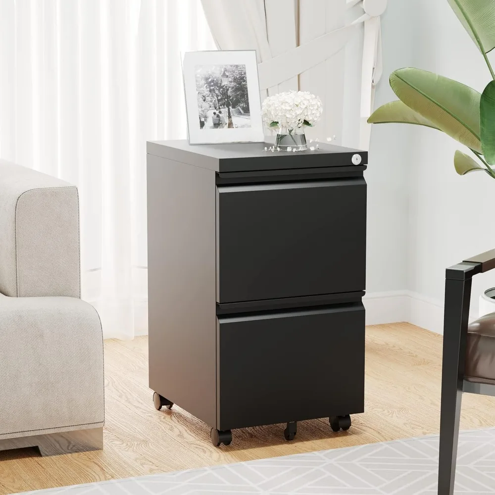 2 Drawer File Cabinet with Lock, Rolling File Cabinets for Home Office, Small Metal Filing Cabinet Office Drawers Under Desk - Image 6