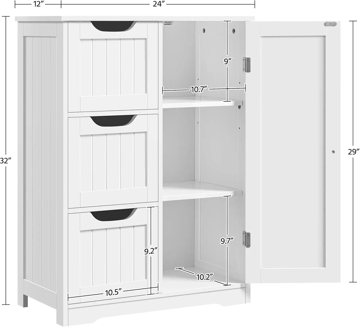 Bathroom Floor Storage Cabinet,Bathroom Freestanding Cabinet with 3 Large Drawers & Adjustable Shelf, 12 x 24 x 32 Inches, White - Image 3