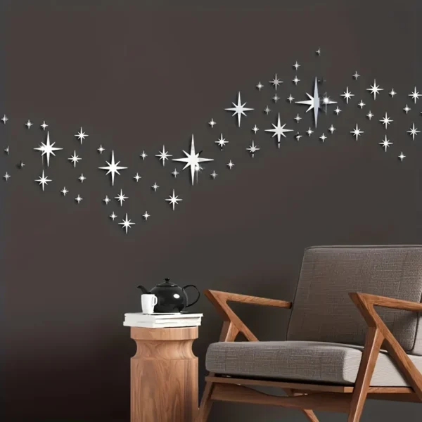 54 Star Mirror Stickers, Removable 3D Acrylic Mirror Stickers, Wall Stickers for Home, Living Room, Bedroom, Shop Decoration, DIY Wall Background Layout, Self-Adhesive