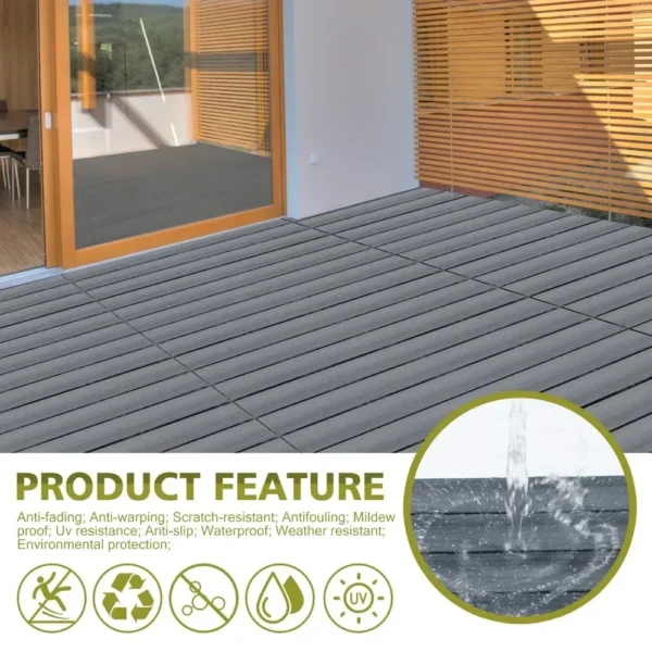 Wood Plastic Composite Patio Deck Tiles,DIY Interlocking Decking Tiles, Floor Tile,Durable, Maintenance,Waterproof,Indoor - Image 2