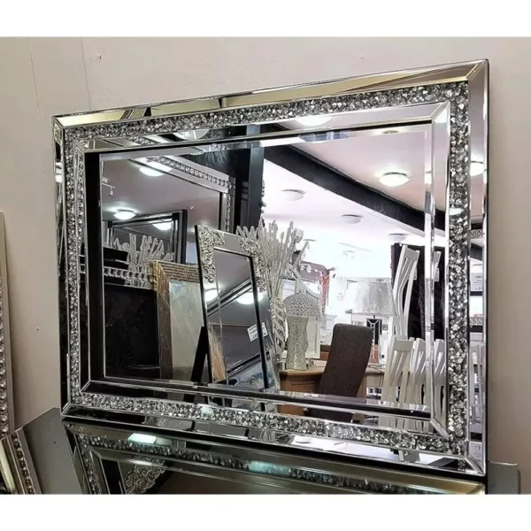 Decorative Mirror, 32 x 24 Inches Decorative Crystal Mirrors for Wall Decor, Living Room Luxury Modern Mirrored Home Decoration