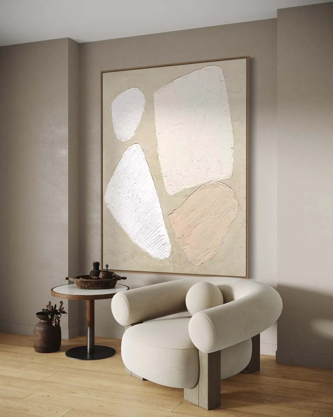 Large Abstract Wall Art Beige and White Painting Abstract Handmade Painting Living Room Home Decor Minimalist Contemporary Art - Image 5