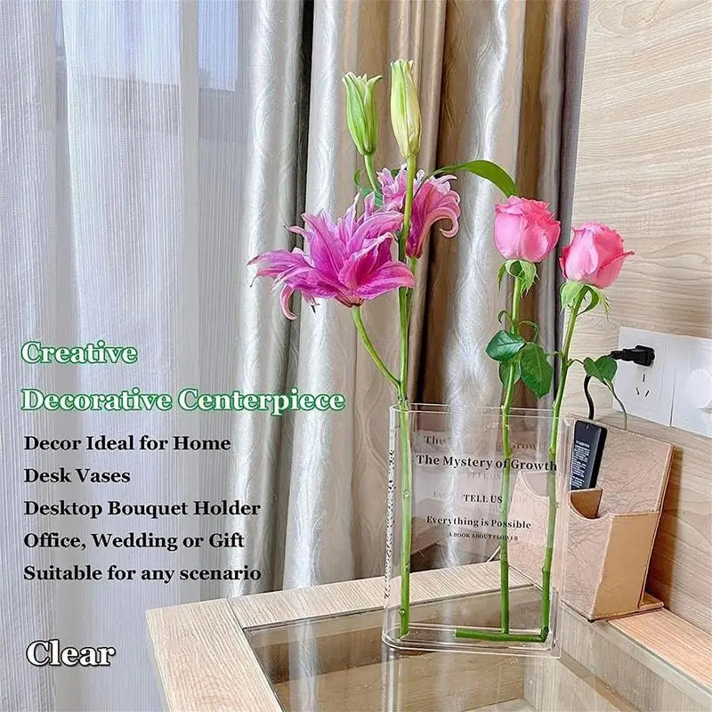 Clear Acrylic Vase Clear Book Shaped Vase Decorative Clear Flower Arrangement Vase Acrylic Vase For Home Bedroom Office Decor - Image 6