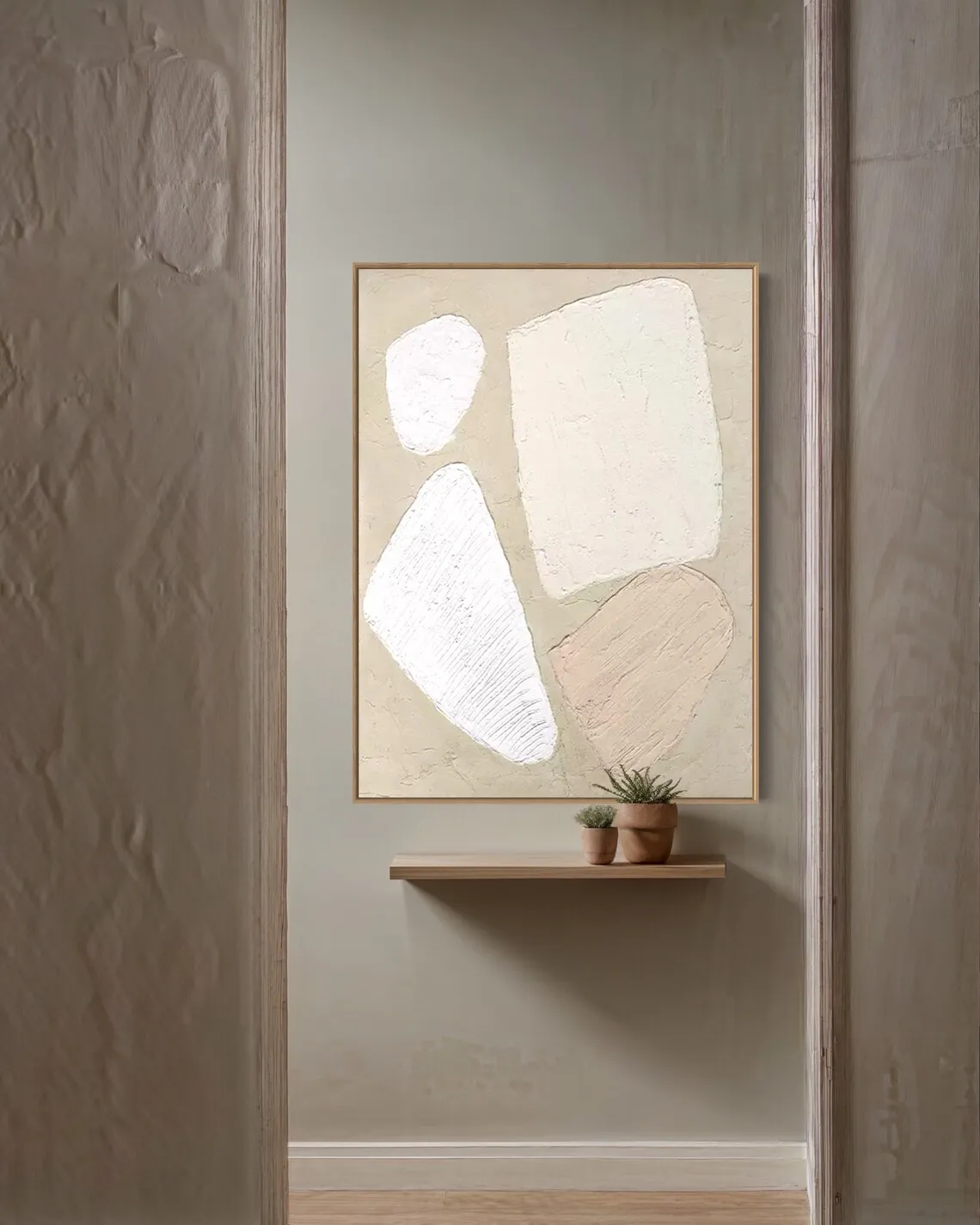 Large Abstract Wall Art Beige and White Painting Abstract Handmade Painting Living Room Home Decor Minimalist Contemporary Art - Image 2