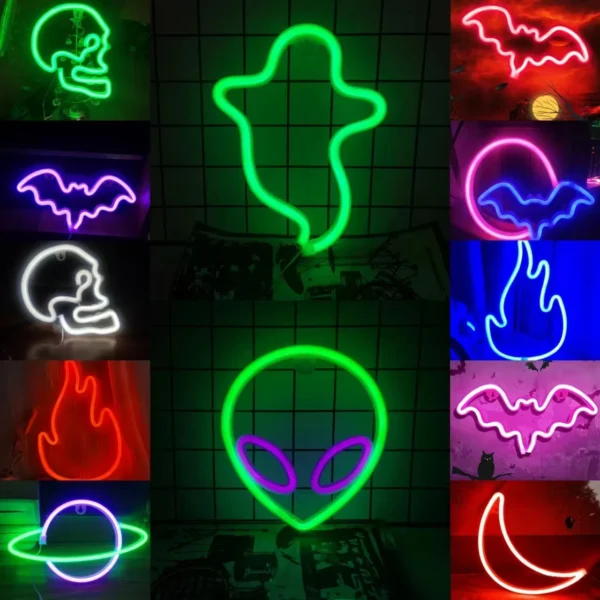 Halloween neon lights, USB/battery powered, Halloween room party game room, bedroom, party LED indoor night lights