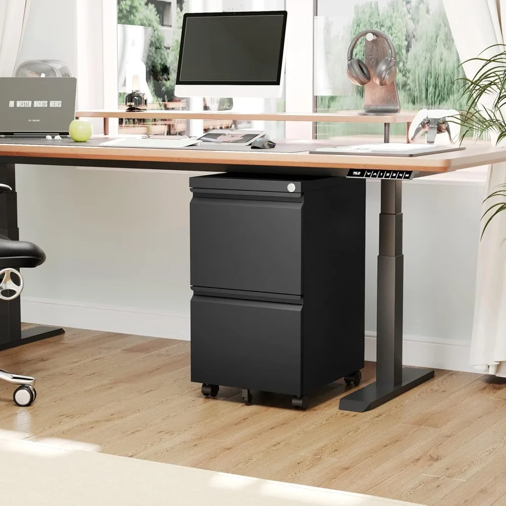 2 Drawer File Cabinet with Lock, Rolling File Cabinets for Home Office, Small Metal Filing Cabinet Office Drawers Under Desk