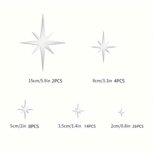 54 Star Mirror Stickers, Removable 3D Acrylic Mirror Stickers, Wall Stickers for Home, Living Room, Bedroom, Shop Decoration, DIY Wall Background Layout, Self-Adhesive - Image 2
