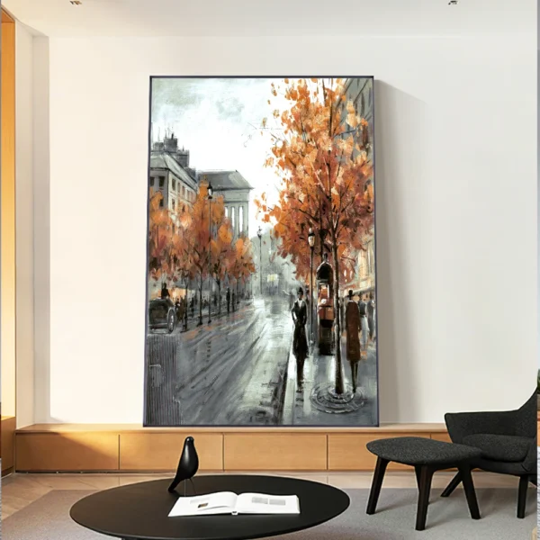 Abstract City Street Autumn Landscape Oil Painting on Canvas Print Pictures for Living Room Home Decor Wall Art Poster No Frame