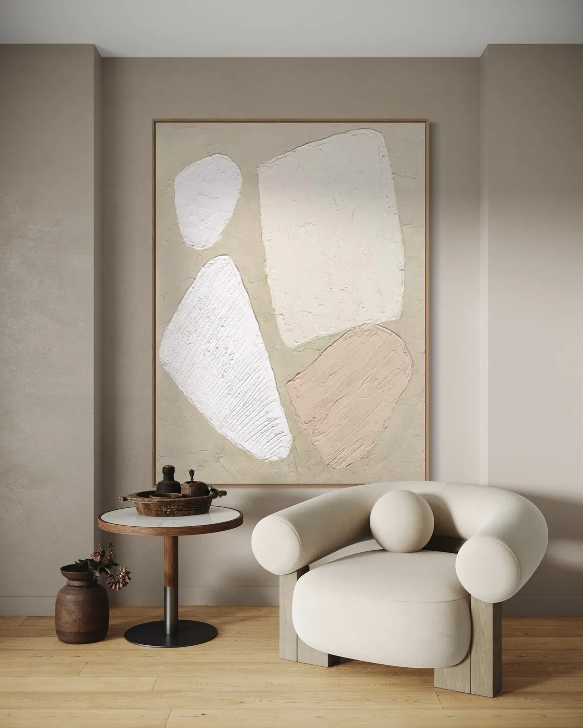Large Abstract Wall Art Beige and White Painting Abstract Handmade Painting Living Room Home Decor Minimalist Contemporary Art - Image 6