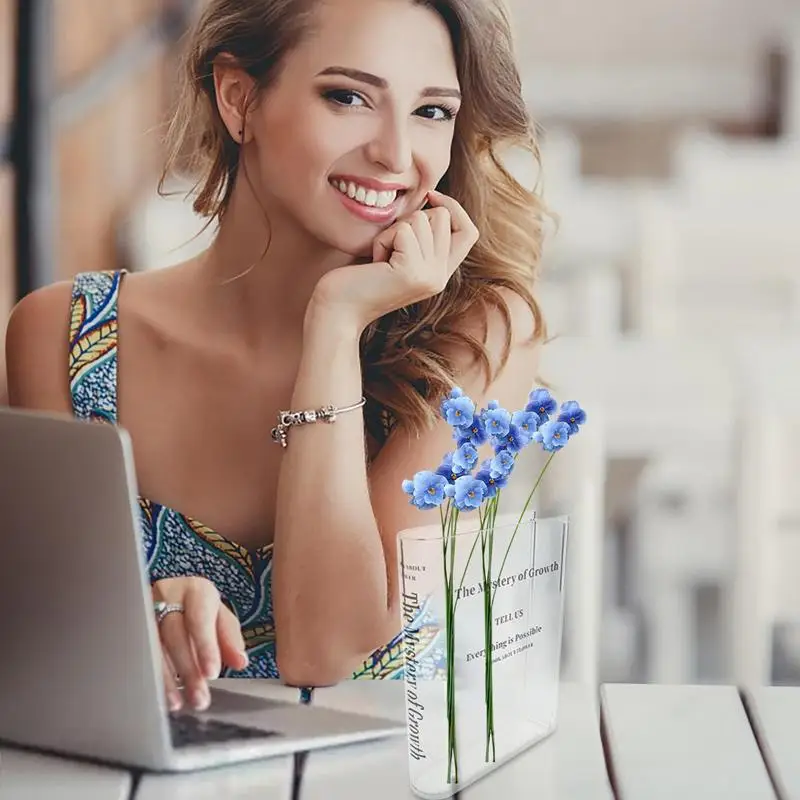 Clear Acrylic Vase Clear Book Shaped Vase Decorative Clear Flower Arrangement Vase Acrylic Vase For Home Bedroom Office Decor - Image 5