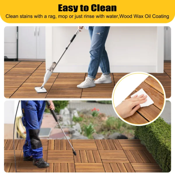36 Pack DIY Hardwood Interlocking Patio Deck Tiles, 12" × 12" Wood Interlocking Flooring Tiles, Interlocking Patio Tiles - Image 5