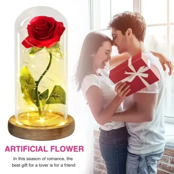 Artificial Flowers Beauty and The Beast Eternal Rose in Glass Cover Valentine's Day Wedding Birthday Decor Gift Romantic Lamp - Image 2