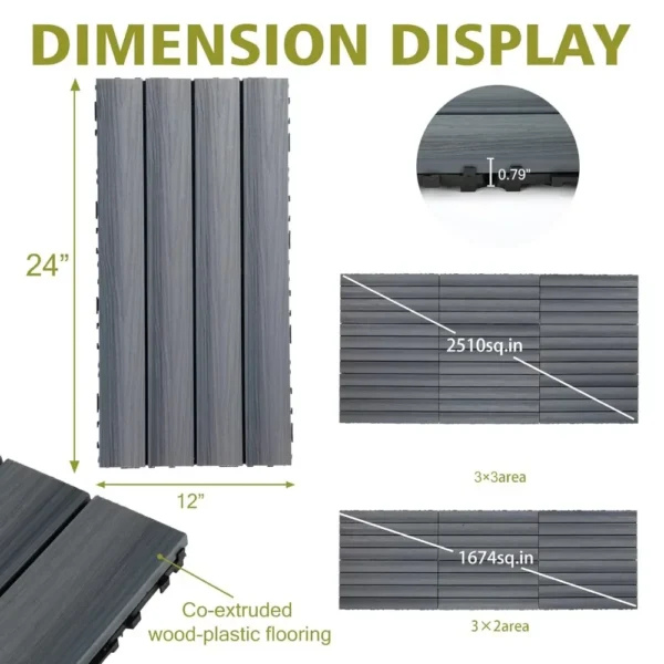 Wood Plastic Composite Patio Deck Tiles,DIY Interlocking Decking Tiles, Floor Tile,Durable, Maintenance,Waterproof,Indoor - Image 3