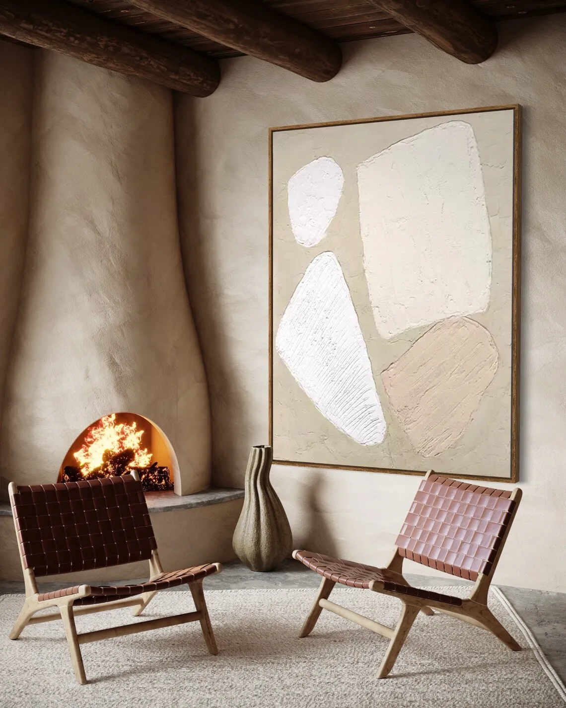 Large Abstract Wall Art Beige and White Painting Abstract Handmade Painting Living Room Home Decor Minimalist Contemporary Art - Image 4