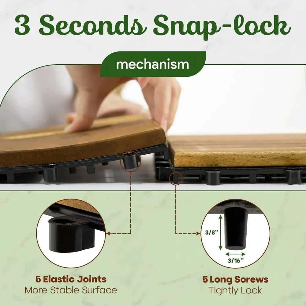 Premium Acacia Interlocking Deck Tiles (Not Fir, Not Plastic)- 54 Pcs Outdoor Tiles for Patio Flooring, Flooring, Garden Floor - Image 2