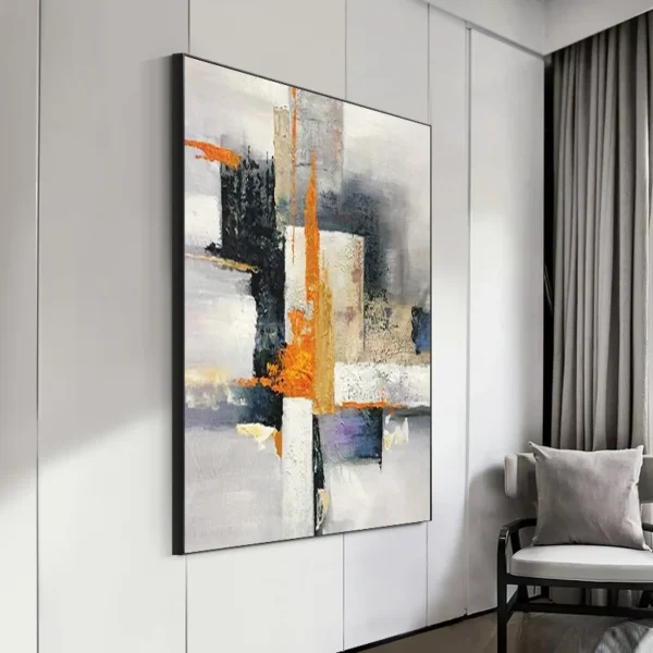 Hand Painted Large Textured Oil Painting Modern Abstract Geometry Wall Art Picture Handmade Artwork For Living-Room Home Decor - Image 4