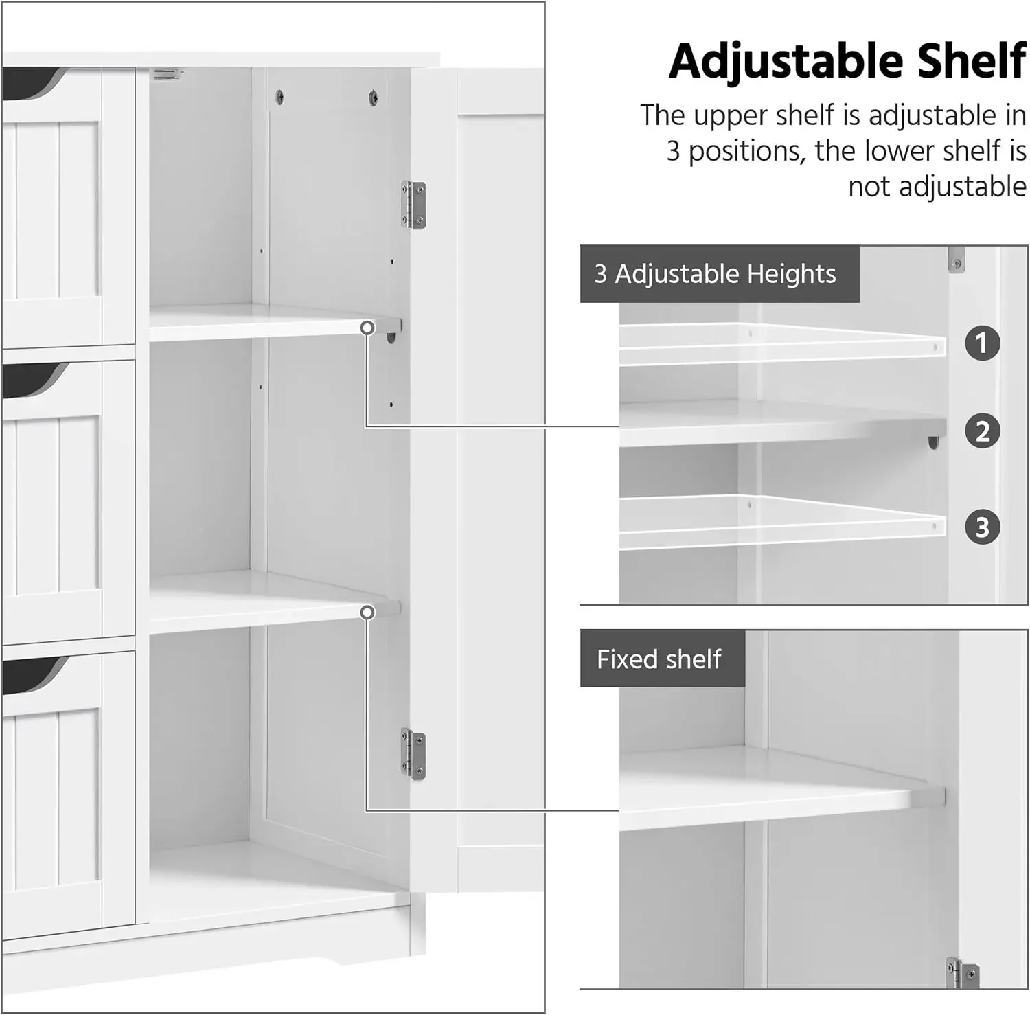 Bathroom Floor Storage Cabinet,Bathroom Freestanding Cabinet with 3 Large Drawers & Adjustable Shelf, 12 x 24 x 32 Inches, White - Image 5