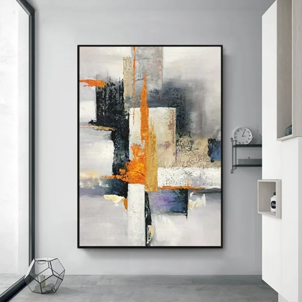 Hand Painted Large Textured Oil Painting Modern Abstract Geometry Wall Art Picture Handmade Artwork For Living-Room Home Decor - Image 3