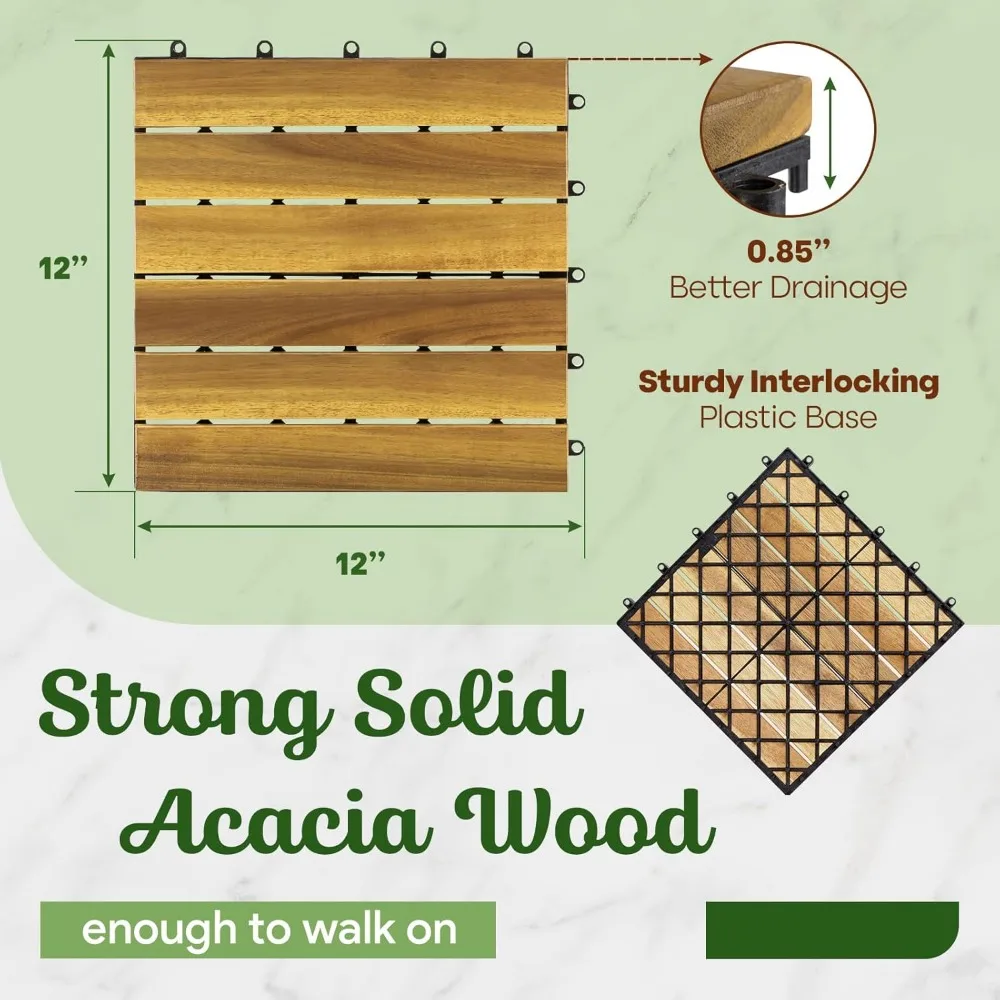 Premium Acacia Interlocking Deck Tiles (Not Fir, Not Plastic)- 54 Pcs Outdoor Tiles for Patio Flooring, Flooring, Garden Floor - Image 5