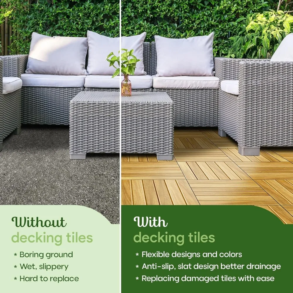Premium Acacia Interlocking Deck Tiles (Not Fir, Not Plastic)- 54 Pcs Outdoor Tiles for Patio Flooring, Flooring, Garden Floor - Image 6